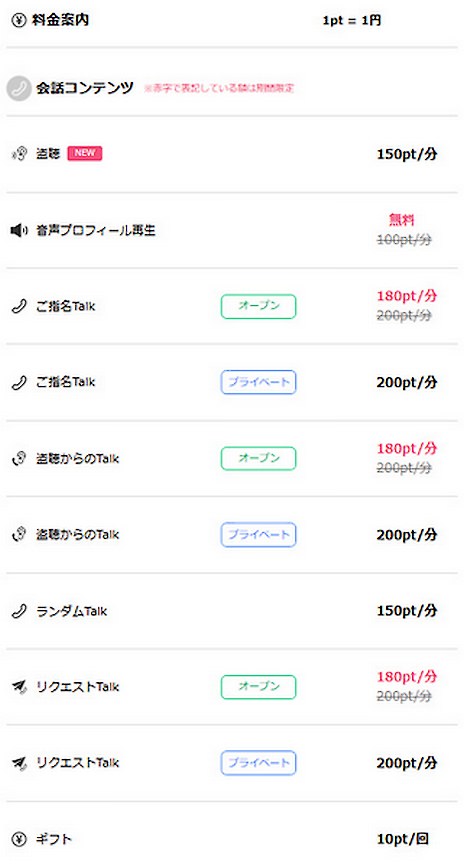 ボイフルの公式料金表1